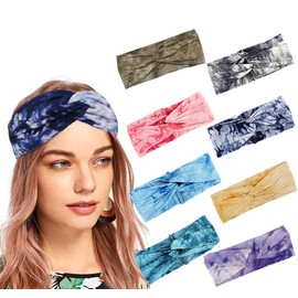 (8Pcs Boho Headbands for Women) - 8Pcs Bohemian Headbands for Women Elastic Yoga Headbands Running Sport Athletic Travel Boho Knotted Hairband Turban Criss Cross Twisted Head Wrap Hair Bands for Girls Women Teens Adults