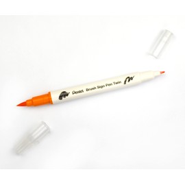 Pentel Brush Sign Pen Twin SESW30C Fibre-Tip Pen, 2 Brush-Like Tips, Beige (Pack of 1)