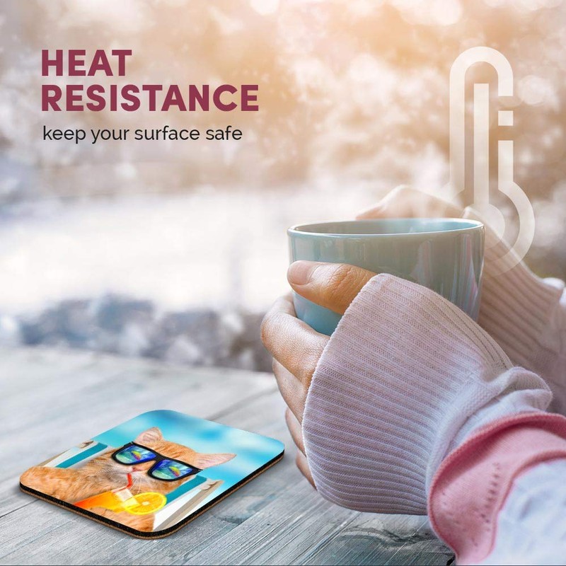 Great Single Coaster Square - Funny Ginger Cat Sunbathing |Glossy