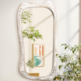 AAZZKANG Irregular Wooden Wall Mirror, 32"x20", Asymmetrical, Minimalist Decorative for Wall, Rustic for Bedroom, Living Room, Entryway