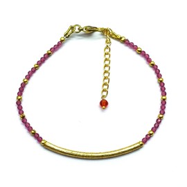 7 inch adjustable pink garnet quartz 2-3 mm rondelle shape faceted cut gold plated link chain clasp bracelet for unisex women teen girls, handmade in India Discount_573