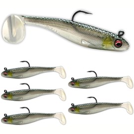 USA Bass Tackle Patriot Shad - Scent Infused Paddle Tail Swimbaits Pre Rigged Fishing Lures Premium Bait with Strong Owner Hook, Fishing Gear for Freshwater Bass Crappie Trout - HD Sexy Shad