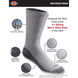 Dickies Men's Big and Tall Multi-Pack Dri-Tech Moisture Control Crew Socks, Gray (12 Pair) Shoe Size: 12-15