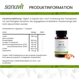Sanuvit Krill Oil Plus 120 Capsules - Pure Product Direct from Manufacturer (Hypoallergenic Manufactory)
