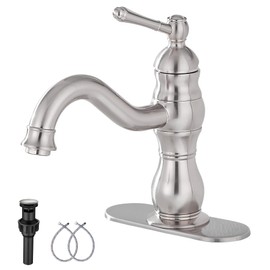 Bathroom Faucet Brushed Nickel GGStudy 360° Swivel Bathroom Vanity Faucet Single Handle One Hole Bathroom Sink Faucet Basin Matching Pop Up Drain with Overflow