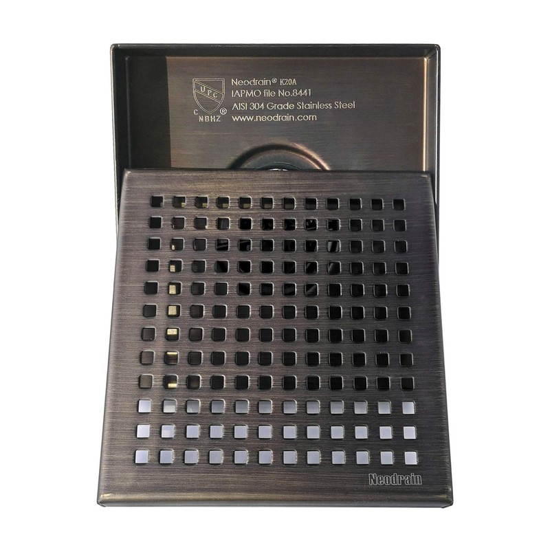 Neodrain 6 in Square Shower Drain, Oil Rubbed Bronze, Removable
