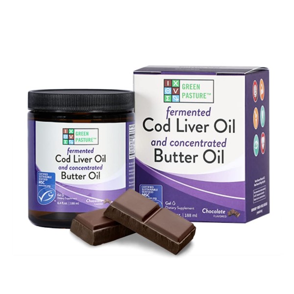Green Pasture Butter Oil/Fermented Cod Liver Oil Blended Gel - 6.4 oz.- Vitamin A & D- EPA - DHA - Omega Fatty Acids (Chocolate)
