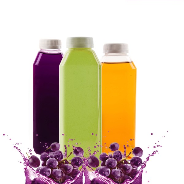 EcoQuality [100 PACK] Empty Clear Plastic Juice Bottles with Tamper