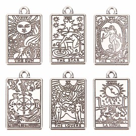 SUNNYCLUE 1 Box 36Pcs Tarot Charms Tarot Cards Charm Rectangle Charm Alloy Metal ouijas Protection Amulet Sun Tarot Card Charms for jewellery Making Charm Necklace Earrings Keychain Adult DIY Supplies