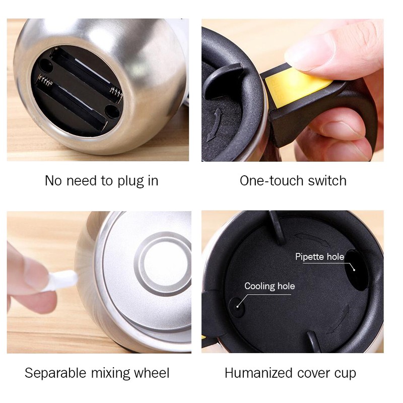 400ml Automatic Mixing Coffee Cup Stainless Steel Magnetic Stirring Cup