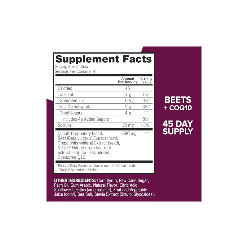 Qunol Beets Chews for Blood Pressure Support, 3 in 1