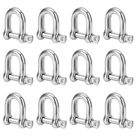 Pack of 12 M5 Stainless Steel Shackles Galvanised D Ring Shackle Lock Straight Rustproof Anchor Shackle for Heavy Rigging, Cords, Wire Rope Steel Cable Connector Steel Chain