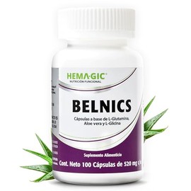 Belnics - Suplemento Alimenticio con L-Glutamina, L-Glicina y Aloe Vera - 100 Cápsulas de 520 mg c/u - Libre De Gluten
