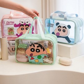 Shin-chan Dry/Wet Separation Transparent Travel Pouch - Large Capacity, PVC, Double Waterproof No. 1 2ea