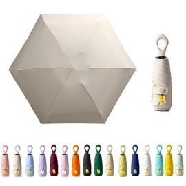 HUAMu Mini Parasol Travel Ring Handle Coating Layer Fabric Blocking UV Protection 99.9% Compact Foldable Lightweight Small Portable Backpack Rain Sun Men Women Kids, beige