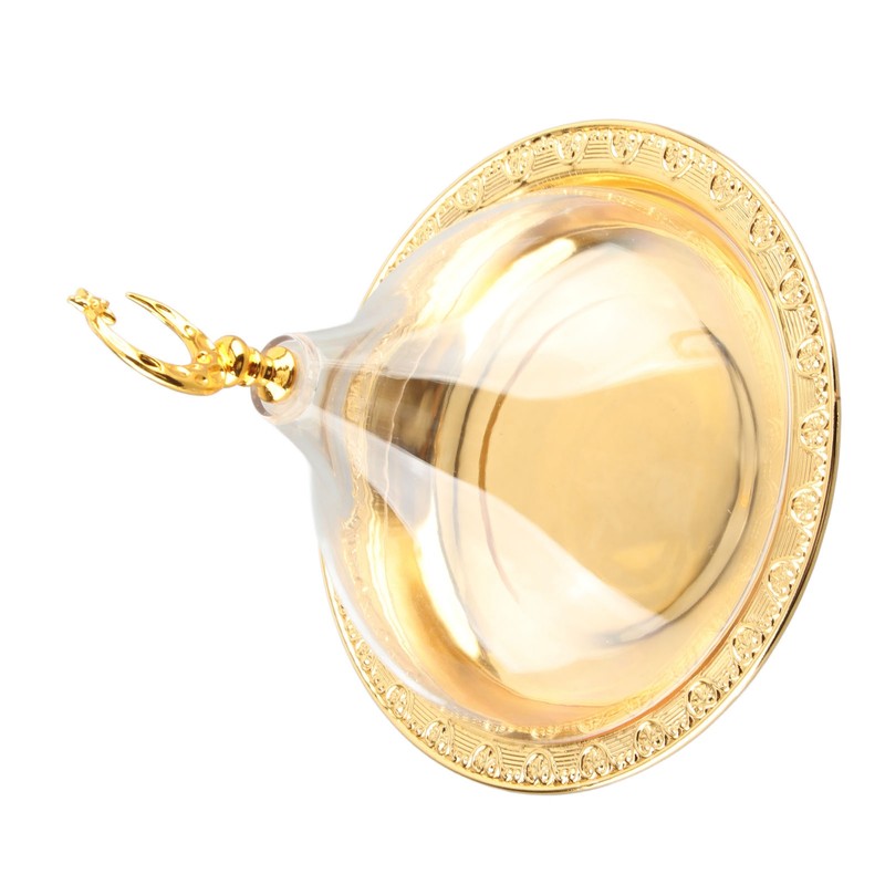 Serving Plate with Dome Golden Embossed Patterns Stainless Steel Acrylic