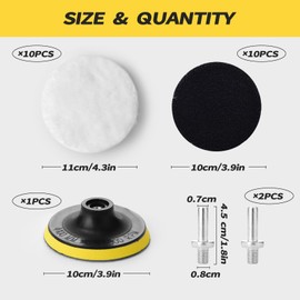 VINEST 100 mm Polishing Sponges Pads, Pack of 10 Car Polishing Pads for M10 Drill Adaptor, Wool Polishing Attachment Angle Grinder, Polishing Attachment Cordless Screwdriver for Polishing, Grinding,