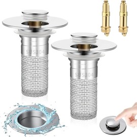 Stainless Steel Bathroom Sink Stopper, 1/2 Counts Anti-odor Basin Bouncing Core, Pop Up Bathroom Sink Plug, Sink Drain Stopper for Bathroom Bathtub:_Silver_2 Counts