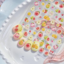 Shell Light Nail Art Stickers Fruit Party Design 5D Embossed Jelly Summer Fruit Manicure Decals Adhesive Slider for Women DIY Nail Art Decorations