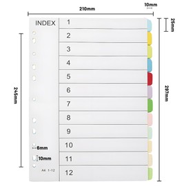 File Dividers A4, 5 Pack Folder Dividers, 12 Part Extra Wide Coloured Tabs, A4 Part Dividers for Ring Binders Plastic Binder Dividers for Lever Arch Files