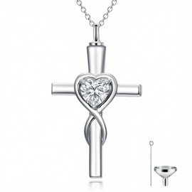 YYB Cross Urn Necklaces for Ashes Cremation Jewelry Diamond April Birthstone Necklace Memorial Keepsake Funeral Pendant Jewelry for Women