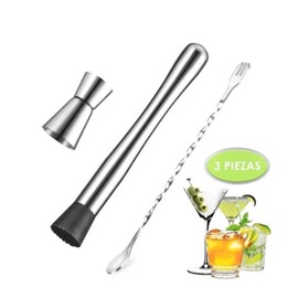 3 Piezas de Juego de Guardabarros de Acero Inoxidable para Cócteles, Cuchara de Mezcla Y Jigger Medidora, Revolvedor de Bebida Larga, Barman, Cuchara, Regalos de Cóctel para el Hogar