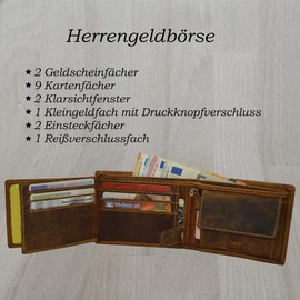 flevado RFID Protection Men's Wallet with Buffalo / Bull Embossing Genuine Leather, brown, Modern