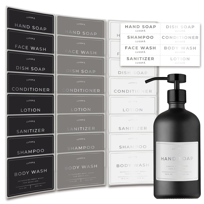 24 Waterproof Labels for Bottles, Shampoo and Conditioner Dispenser Label