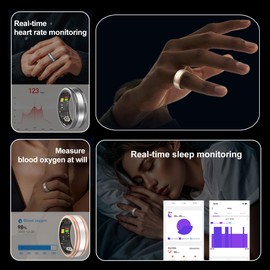 Smart Health Ring for Men & Women - Heart Rate Monitor, Sleep Tracker, IP68 Waterproof, Sports Ring, Pedometer, Mileage & Calorie Counter