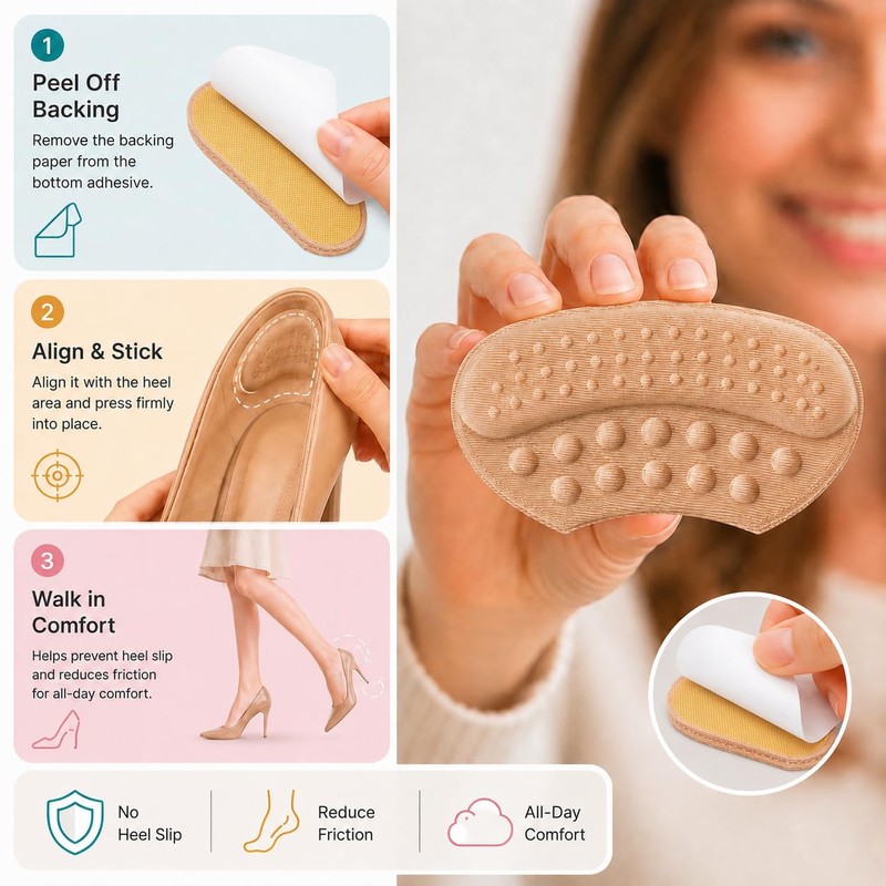 Heel Pads for Shoes, Cushion Grips Anti-Slip Shoe Inserts for