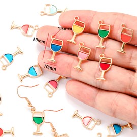 Bulk Enamel Wine Glass Charms for Jewelry Making, Metal Drink Pendant for Bracelet Necklace and Crafting (Goblet)