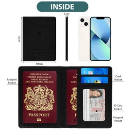 OFFCUP Passport Holder, PU Leather RFID Blocking Passport Cover, UK Passports Wallet, Travel Wallet Case with Card Slot, Travel Document Holder for Men Women (Black)