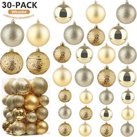 Wironlst Christmas Ball Ornaments - 30pcs Shatterproof Plastic Christmas Ornaments Hanging Ball Decorations for Xmas Tree, Holiday, Wedding, Party (Multi-Size, Gold)