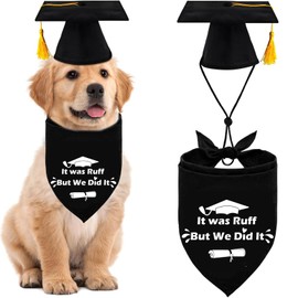 2025 Dog Graduation Cap and Gown with Gold Tassels Dog Graduation Outfits Gifts Graduation Bandana for Small Medium Large Dogs (It was Ruff, but we did it Bandana)