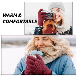 Trifabricy Winter Gloves for Women - Warm Soft Fleece Lined Wool Touchscreen Gloves, Elastic Cuff Knit Texting, Wine Red