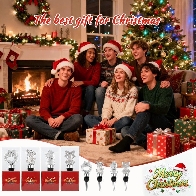 12PCS Christmas Wine Bottle Stoppers Set for Holiday Decoration Christmas