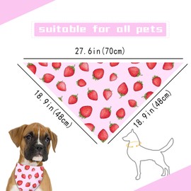 liboom - Strawberry Fruit Dog Bandana Washable Pets Scarf Triangle Adjustable Handkerchief, Double Sided Printing, Pink,Strawberries (Large)