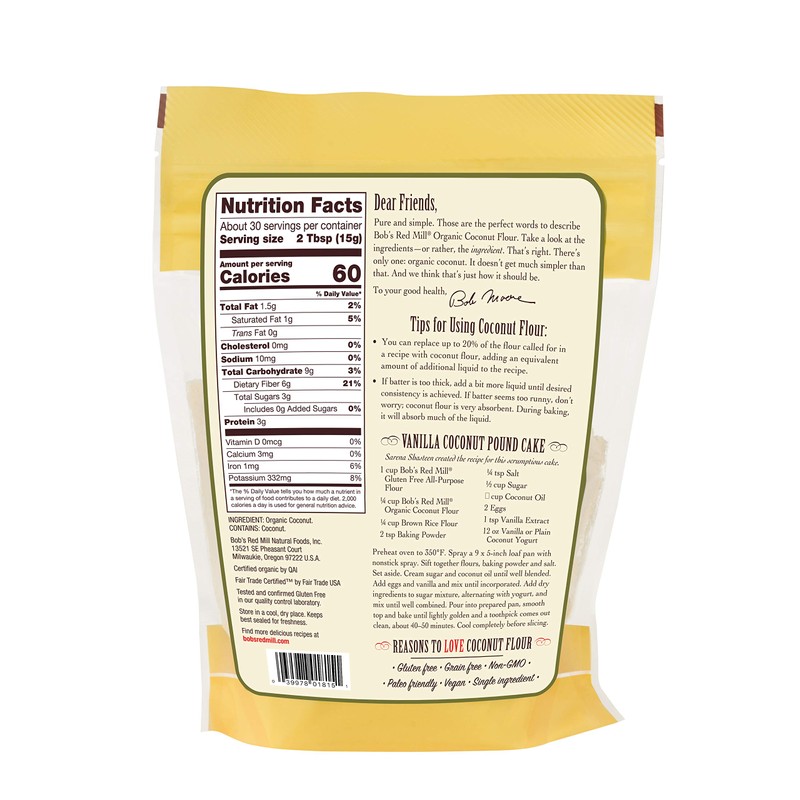 Bob's Red Mill Organic Coconut Flour, 16oz (Pack of 4)