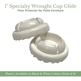 1" Specialty Wrought Iron Chair Cup Glide, Protect Your Outdoor Furniture, Furniture Sliders, Floor Protector, Pack of 16, White