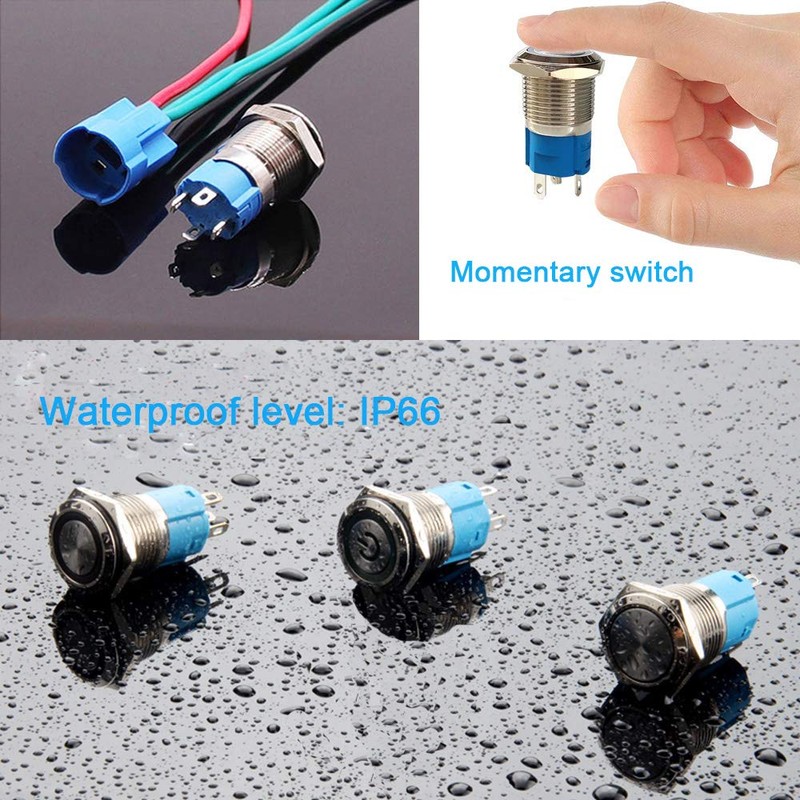 QitinDasen 3Pcs Premium 12mm Momentary Push Button Switch, 12V /