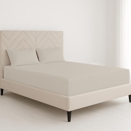 ChComfort Deep King Size Fitted Sheet with 2 Matching Pillowcase - Beige Microfiber, All-Around Elastic 40cm depth, Wrinkle-Free, Fade Resistant - Suitable for All! (Beige, King)