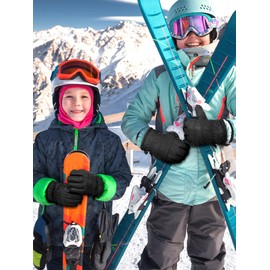 Boao 2 Pairs Kids Winter Ski Gloves Waterproof Warm Snow Mittens Full Finger Gloves for Toddlers Infants (Black,1-3 Years)