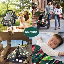 SMTTW Baby Car Seat Covers, Infant Car Canopy for Spring Summer Autumn Winter, Universal Fit, Snug Warm Breathable, Car Seat Canopy for Boys Girls (Christmas Green)