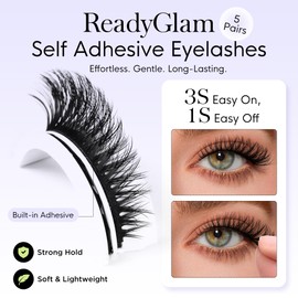 BEYELIAN Self Adhesive Eyelashes Natural Pre-glued Lashes No Glue Needed Eyelashes Cat Eye Lashes Reusable Self Adhesive Lashes 5 Pairs (HX55)