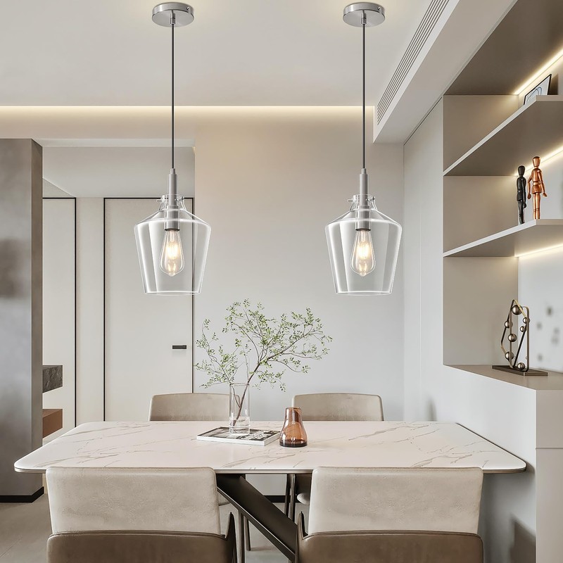 Vaziden Modern Glass Pendant Lighting for Kitchen Island, Farmhouse Nickel