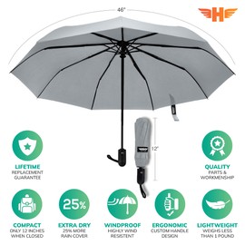 Hero Travel Supply Travel Umbrella, Windproof, Compact and Portable (Grey)