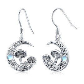 Mushroom Moonstone Earrings 925 Sterling Silver Celtic Crescent Moon Dangle Drop Earrings Mushroom Jewellery Gifts for Women Girls