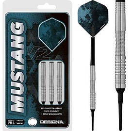 DESIGNA DARTS Mustang V2 | 90% Tungsten Barrel Soft Tip Dart Set with Shafts and Flights, M1, 18g (D9166)