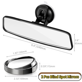 Anti Glare Universal Rear View Mirrors - with Adjustable Large Suction Cup, and 2 PCS 360° Wide Blind Spot Mirrors, 4 PCS Fully Magnetic Red Car L Plates and Green P Plate