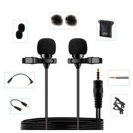 iZEN Dual Lavalier Microphone Dual Head 2 Microphones great for Voice Recording, Smartphones, Cameras etc
